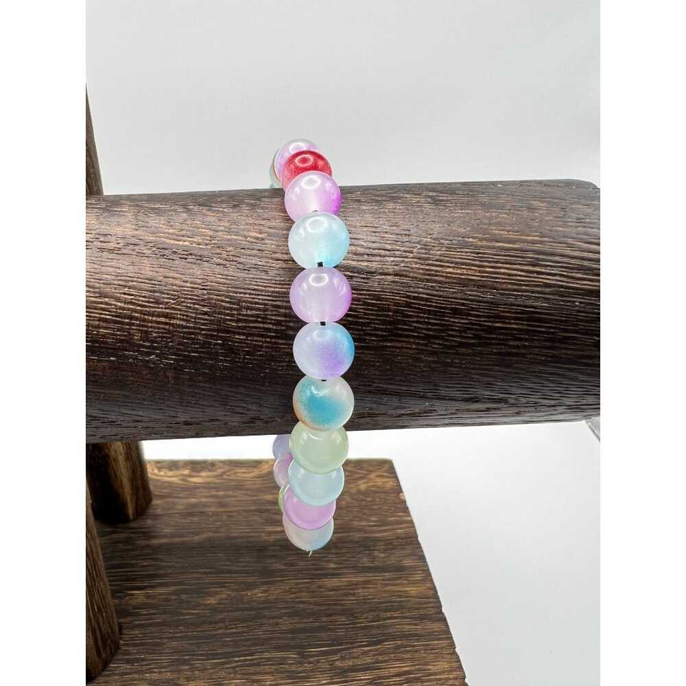 Colorful Opal Beaded Bracelets For Women - Set Of 3 Stretchable Pastel Shades Of - Picture 2 of 4